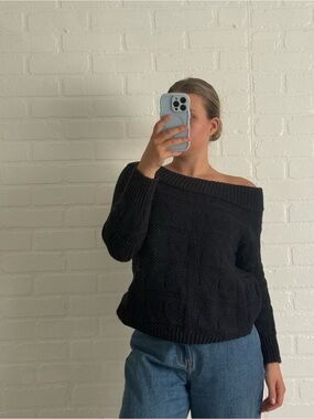 Hatch Sweater Off-The-Shoulder Cable Knit  in Black